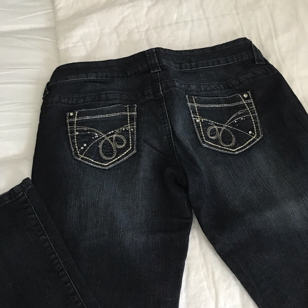 Elegant Dark Blue Distressed Boot Cut Jeans NWOT